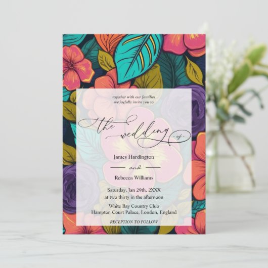 Bruiloft uitnodigen ontwerp van Neon Florals Kaart (Staand voorkant)