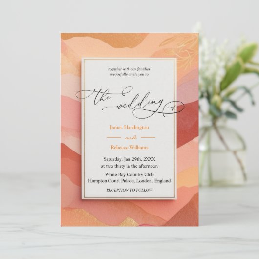 Bruiloft uitnodigen ontwerp van Sunset Hues Kaart (Staand voorkant)