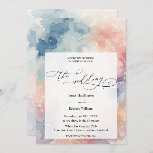 Bruiloft uitnodigen ontwerp van Waterverf Wash Kaart (Voorkant / Achterkant)