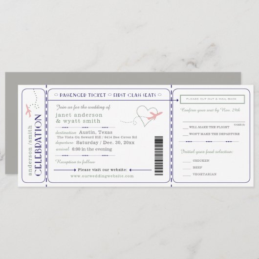 Bruiloft Uitnodigen Reizen Boarding Pass RSVP Maal Kaart (Voorkant / Achterkant)