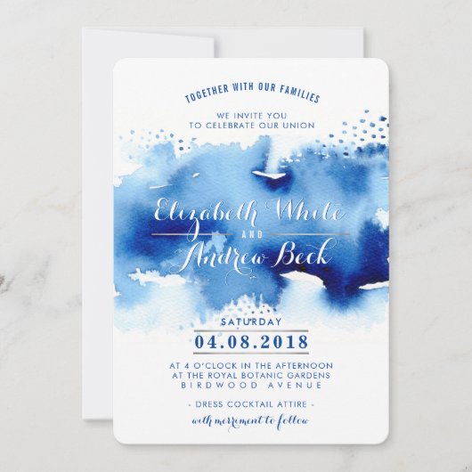 BRUILOFT UITNODIGEN stijlvolle chique waterverf st Kaart (Voorkant)