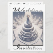 Bruiloft uitnodiging 3D Paar dansen op hun taart (Voorkant / Achterkant)