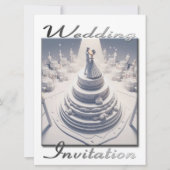 Bruiloft uitnodiging 3D Paar dansen op hun taart (Voorkant)