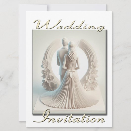 Bruiloft uitnodiging 3D Paar in cirkel van bloemen (Voorkant)