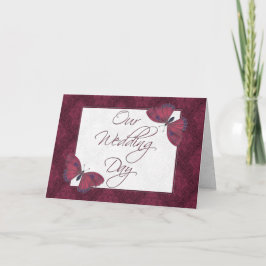 Bruiloft uitnodiging 5x7 vlinder brokaat rood