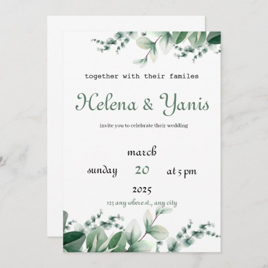 Bruiloft uitnodiging aankondiging in modern groen (Voorkant / Achterkant)