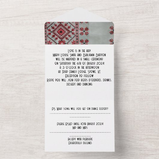 Bruiloft uitnodiging alles in één (Binnen)