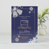 Bruiloft uitnodiging: blauw en zilveren bel, rsvp, kaart (Staand voorkant)