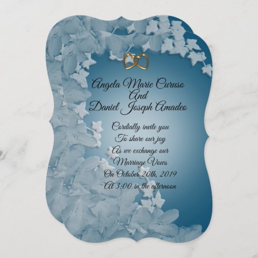 Bruiloft uitnodiging, Blauwgroen blauw met Ivy aan Kaart (Voorkant / Achterkant)