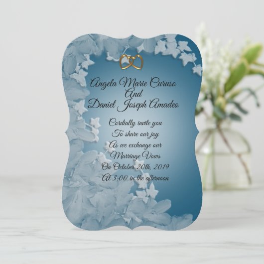 Bruiloft uitnodiging, Blauwgroen blauw met Ivy aan Kaart (Staand voorkant)