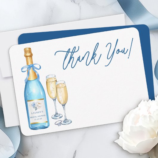 Bruiloft Uitnodiging 'Blue Champagne' Bedankkaart