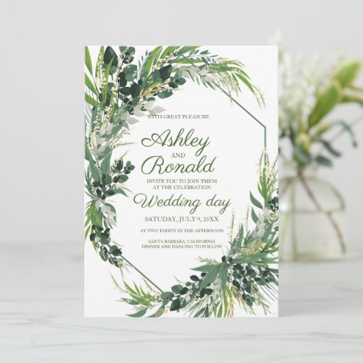 Bruiloft uitnodiging Boheemse groen kruid (Staand voorkant)