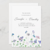 Bruiloft uitnodiging Botanische pansies (Voorkant / Achterkant)