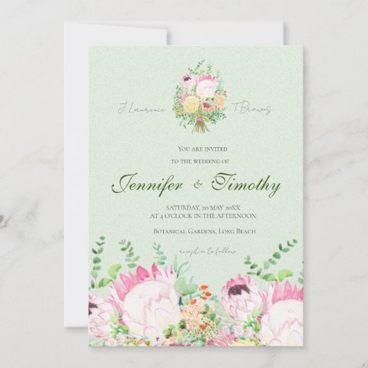 Bruiloft uitnodiging Botanische protea bloemen (Voorkant)