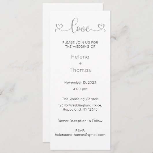 Bruiloft uitnodiging, bruiloft Briefpapier, hart Kaart (Voorkant / Achterkant)