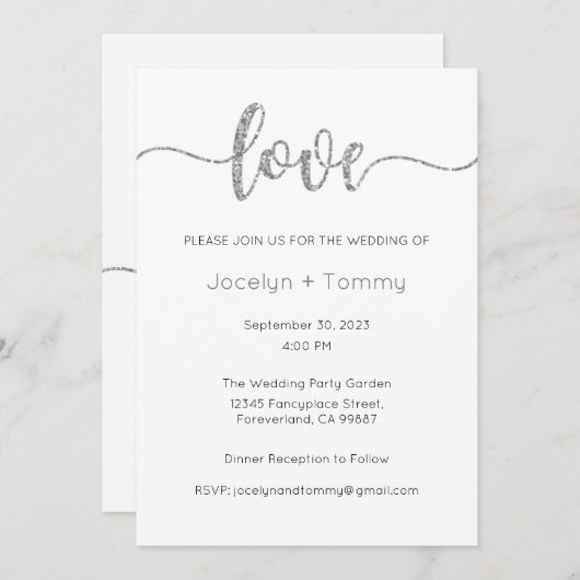 Bruiloft uitnodiging, bruiloft Briefpapier, hart Kaart (Voorkant / Achterkant)