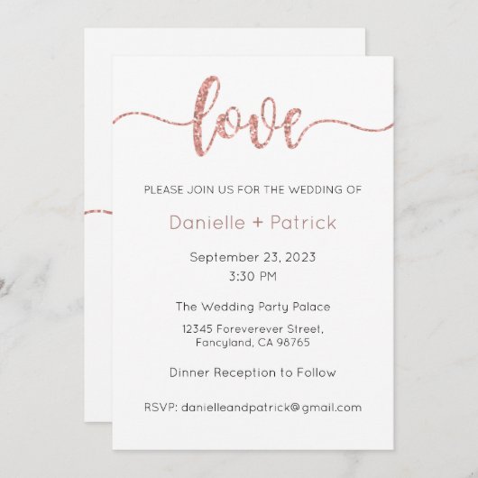 Bruiloft uitnodiging, bruiloft Briefpapier, hart Kaart (Voorkant / Achterkant)