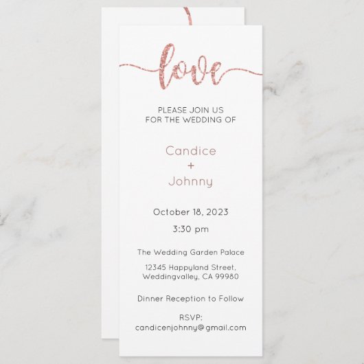 Bruiloft uitnodiging, bruiloft Briefpapier, hart Kaart (Voorkant / Achterkant)