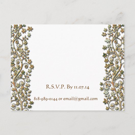 Bruiloft uitnodiging-bruine wervelingen en bloemen uitnodiging briefkaart (Achterkant)