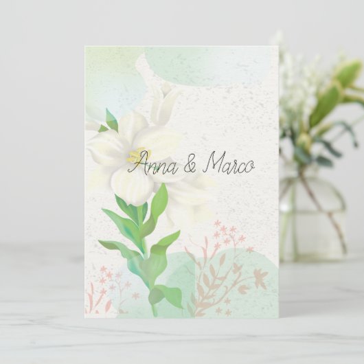 Bruiloft uitnodiging delicate bloemen (Staand voorkant)
