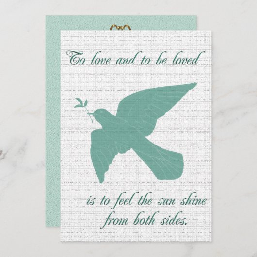 Bruiloft uitnodiging Duif aqua en wit (Voorkant / Achterkant)