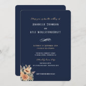 Bruiloft uitnodiging - Elegant bloemendonker marin (Voorkant / Achterkant)