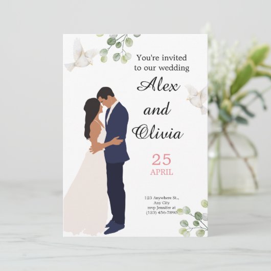 BRUILOFT UITNODIGING, ELEGANT EN EENVOUDIG KAART (Staand voorkant)