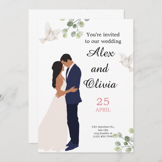 BRUILOFT UITNODIGING, ELEGANT EN EENVOUDIG KAART (Voorkant / Achterkant)