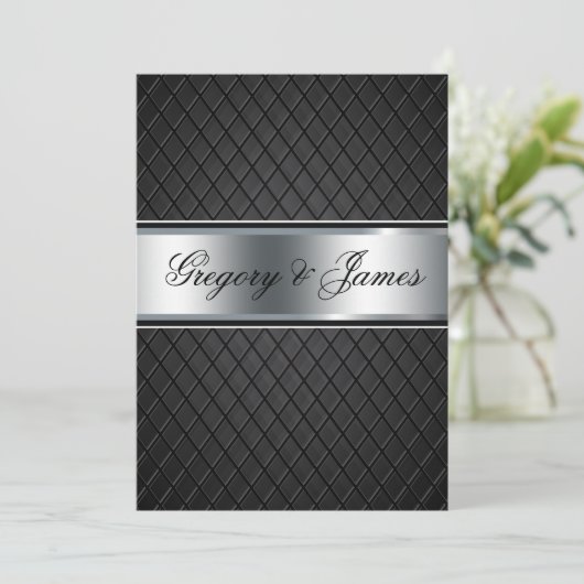 Bruiloft uitnodiging, Elegant Zwart en Zilver Kaart (Staand voorkant)