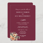 Bruiloft uitnodiging - Elegante bloemenbordeaux (Voorkant / Achterkant)