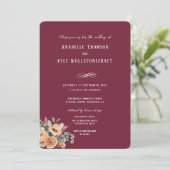Bruiloft uitnodiging - Elegante bloemenbordeaux (Staand voorkant)