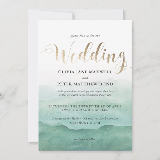 Bruiloft Uitnodiging Folie - Waterverf Zeeen (Voorkant)