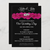 Bruiloft uitnodiging-Fuchsia orchideeën op zwart-w Kaart (Voorkant / Achterkant)