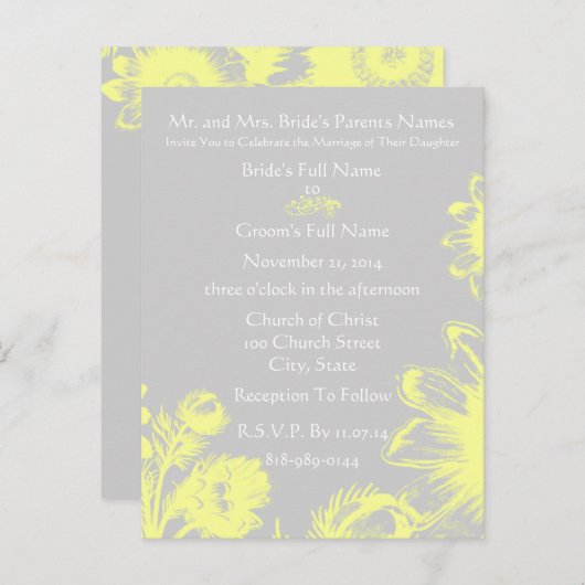 Bruiloft uitnodiging-geel bloemen uitnodiging briefkaart (Voorkant / Achterkant)