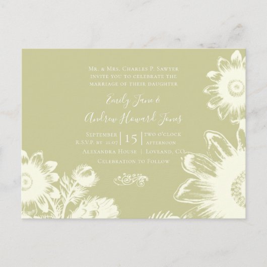 Bruiloft uitnodiging-geel  bloemen uitnodiging briefkaart (Voorkant)