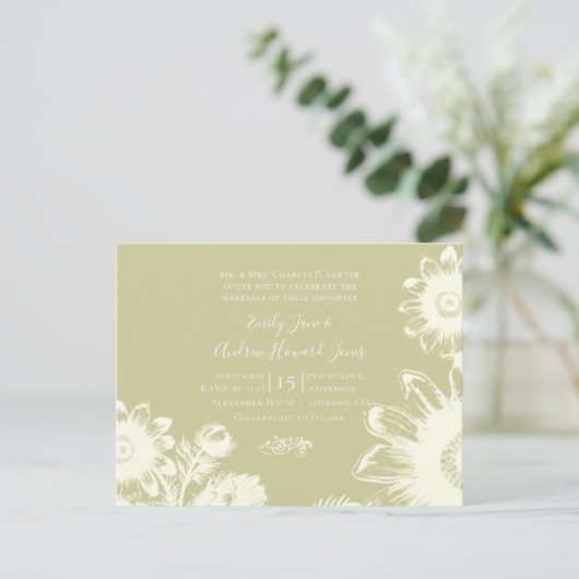 Bruiloft uitnodiging-geel bloemen uitnodiging briefkaart (Staand voorkant)