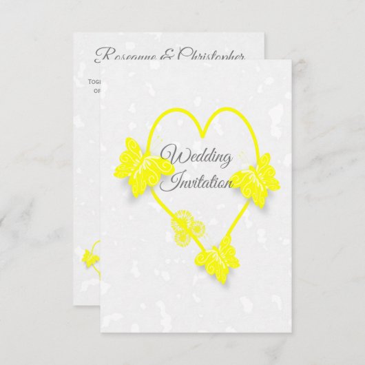 Bruiloft uitnodiging Gele Hart Vlinders (Voorkant / Achterkant)