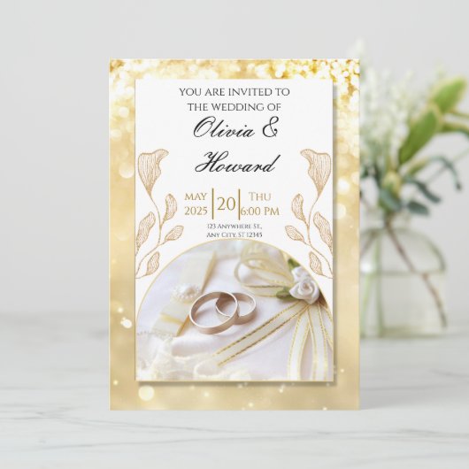 Bruiloft uitnodiging - goud (Staand voorkant)
