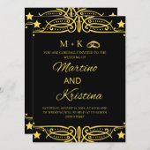 BRUILOFT UITNODIGING Goud & Zwart (Voorkant / Achterkant)