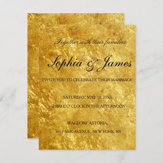 Bruiloft uitnodiging goud zwart Aanpassen (Voorkant / Achterkant)