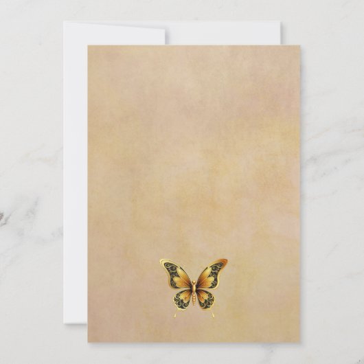 Bruiloft uitnodiging gouden vlinders (Achterkant)