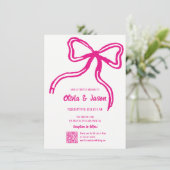 Bruiloft uitnodiging grillige strik roze (Staand voorkant)