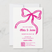 Bruiloft uitnodiging grillige strik roze (Voorkant)