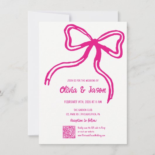Bruiloft uitnodiging grillige strik roze (Voorkant)