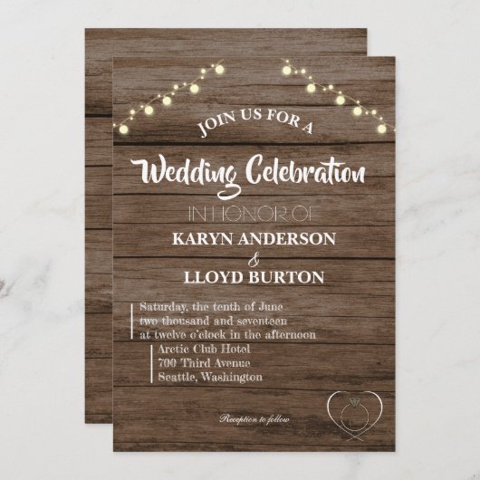 Bruiloft uitnodiging in landelijke stijl (Voorkant / Achterkant)