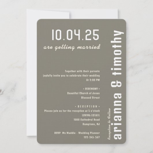 Bruiloft uitnodiging in Sage en lichtgele kleuren (Voorkant)