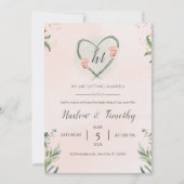 Bruiloft uitnodiging in salie en roze blush kleure (Voorkant)