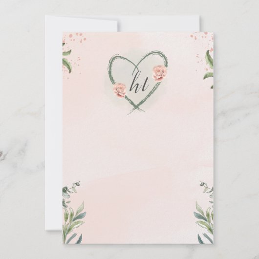 Bruiloft uitnodiging in salie en roze blush kleure (Achterkant)