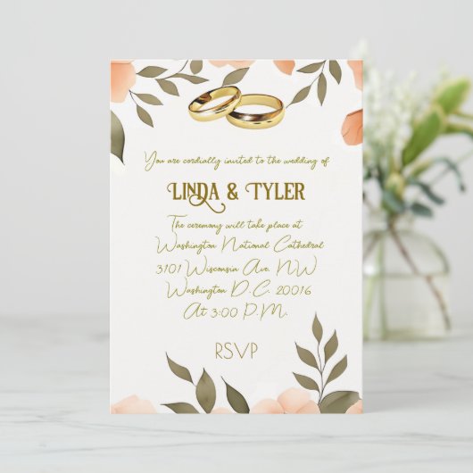 "BRUILOFT UITNODIGING" KAART (Staand voorkant)