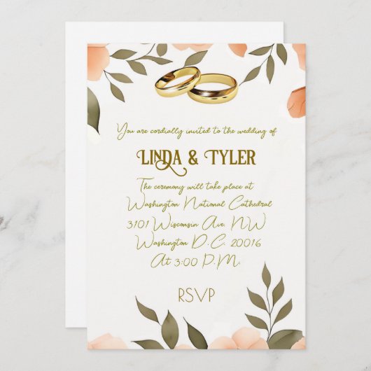 "BRUILOFT UITNODIGING" KAART (Voorkant / Achterkant)